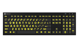 Large Print - Yellow on Black<br>NERO Slimline Keyboard – Windows<br>